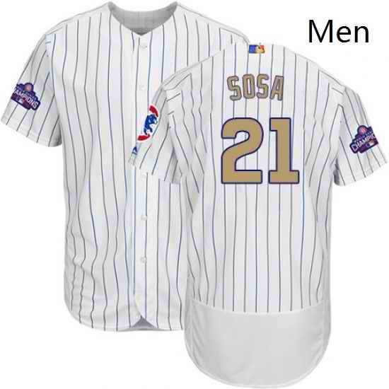 Mens Majestic Chicago Cubs 21 Sammy Sosa Authentic White 2017 Gold Program Flex Base MLB Jersey